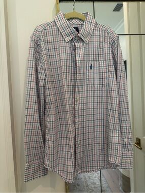 johnnie-O Boys' Plaid Button-Down Shirt - White with Blue & pink Checks